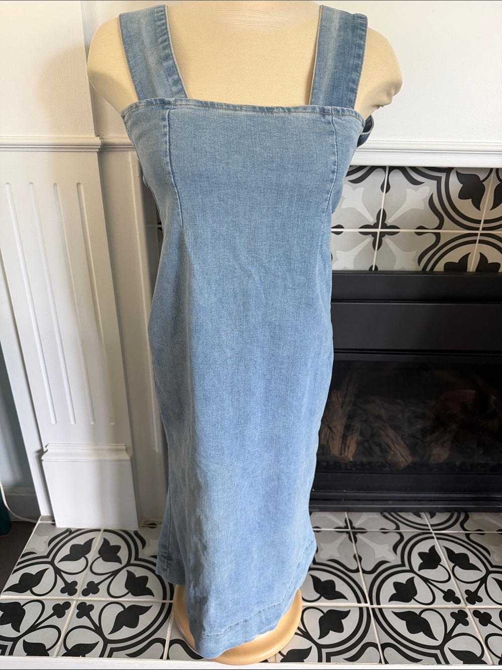 Light Blue stretch Denim Strap Dress, midi dress, maxi skirt, overalls